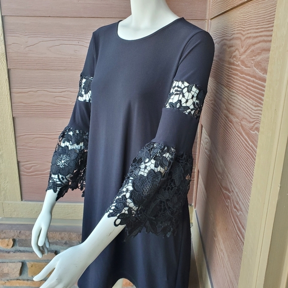 Alfani Lace Sleeve Pullover Midi Dress Size 8 Women's Black Stretch A-Line NWOT - Picture 11 of 16
